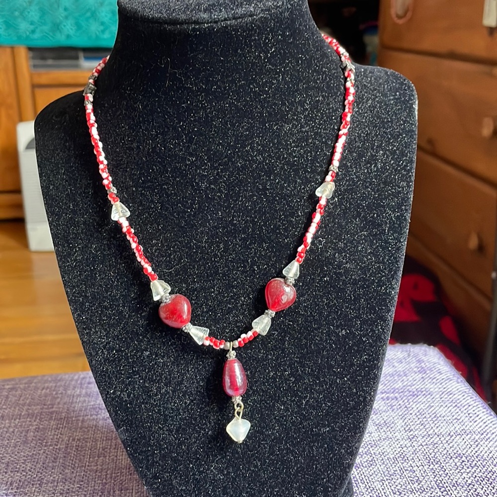 Red and White Beaded Necklace